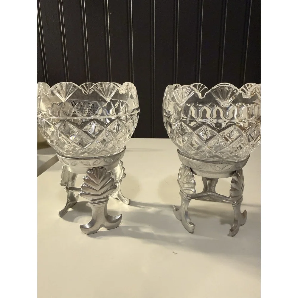 Royal Irish Lead  Crystal On Silver Leaf Stand Used For Candy, Candles Or Holder